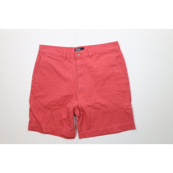 Vintage 90s Ralph Lauren Mens 36 Faded Above Knee Cotton Chino Shorts Red Pink - Picture 1 of 15